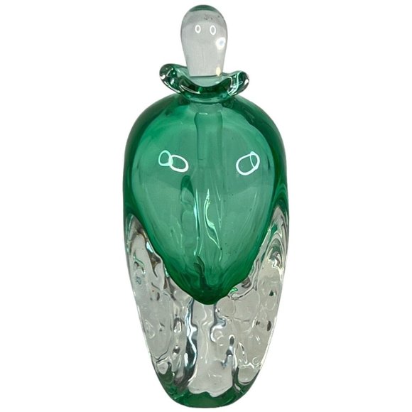 Hand Blown Green And Clear Perfume Bottle With Stopper Art Glass 6 IN Winfisky ? - Picture 7 of 9
